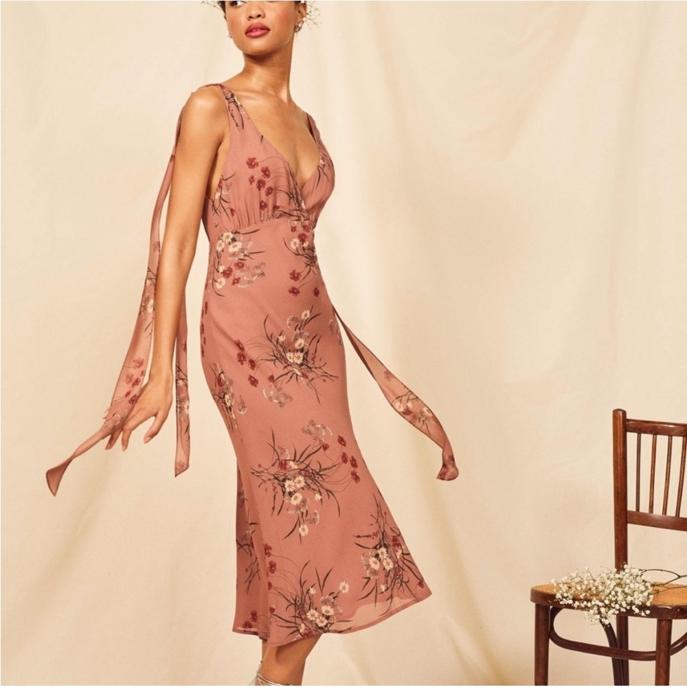Reformation Dusty Rose Floral Midi Dress